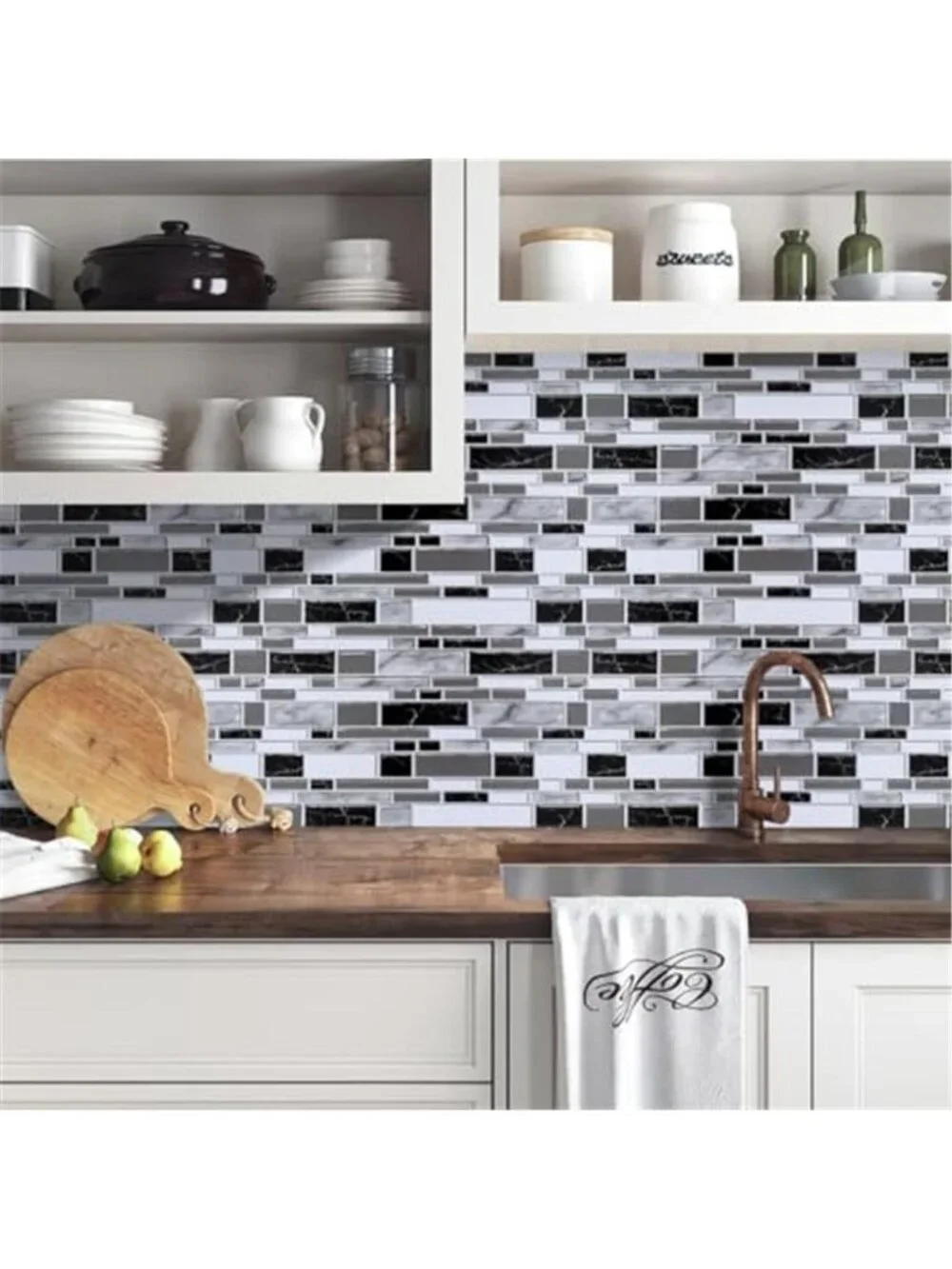 Black White Tile Wallpaper Peel And Stick Kitchen Backsplash Contact Paper